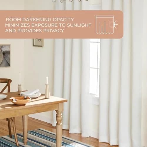 TOWN & COUNTRY EVERYDAY Lustre Solid Heavyweight Textured Sateen Indoor Curtains, Room Darkening, Grommet Top, Energy Efficient, 2-Pack, 52"x96", Vanilla thumbnail 2