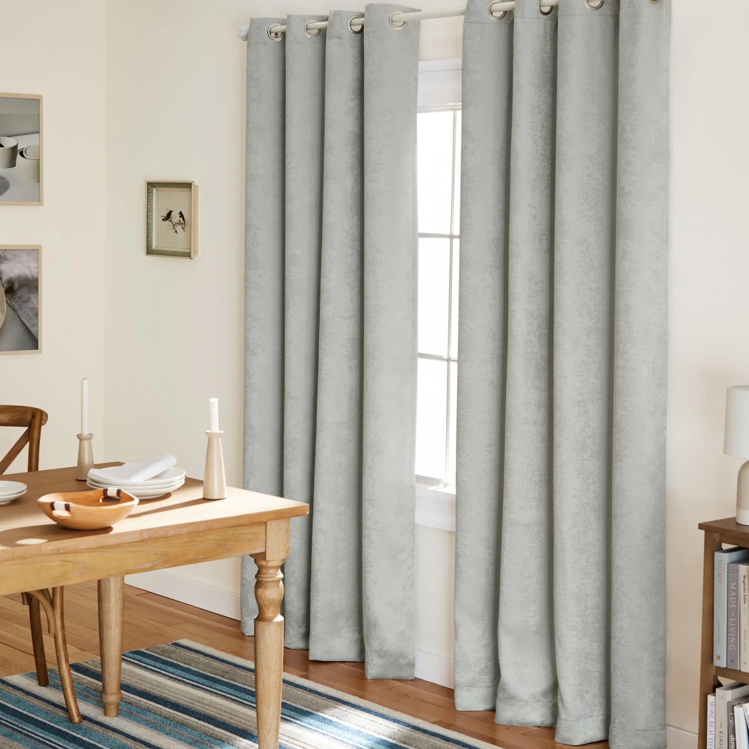 TOWN & COUNTRY EVERYDAY Lustre Solid Heavyweight Textured Sateen Indoor Curtains, Room Darkening, Grommet Top, Energy Efficient, 2-Pack, 52"x84", Silver — Silver