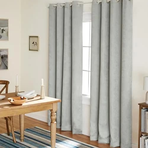 TOWN & COUNTRY EVERYDAY Lustre Solid Heavyweight Textured Sateen Indoor Curtains, Room Darkening, Grommet Top, Energy Efficient, 2-Pack, 52"x84", Silver thumbnail 1