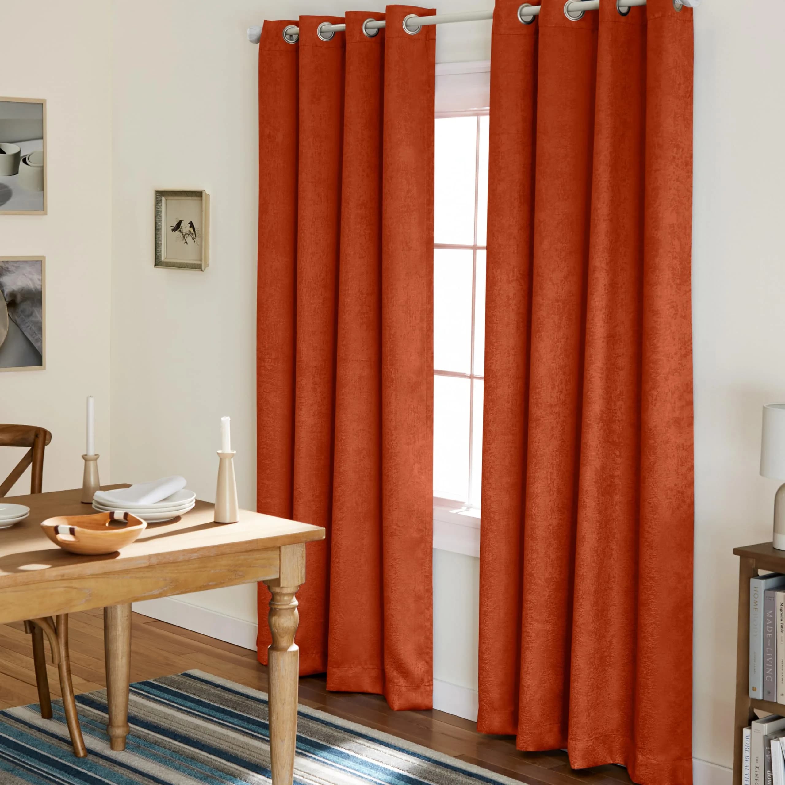 TOWN & COUNTRY EVERYDAY Lustre Solid Heavyweight Textured Sateen Indoor Curtains, Room Darkening, Grommet Top, Energy Efficient, 2-Pack, 52"x84", Silver — Mecca Orange