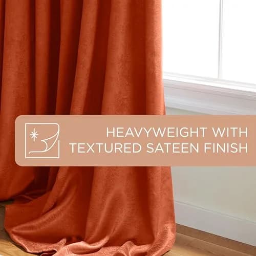 TOWN & COUNTRY EVERYDAY Lustre Solid Heavyweight Textured Sateen Indoor Curtains, Room Darkening, 2-Pack, 52"x84", Mecca Orange thumbnail 9