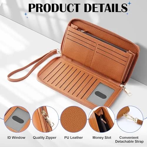 Chelmon Vegan Leather Clutch Wallet with Zip & RFID, 8.19"×4.49" | Large Capacity & Secure (en_US) thumbnail 6