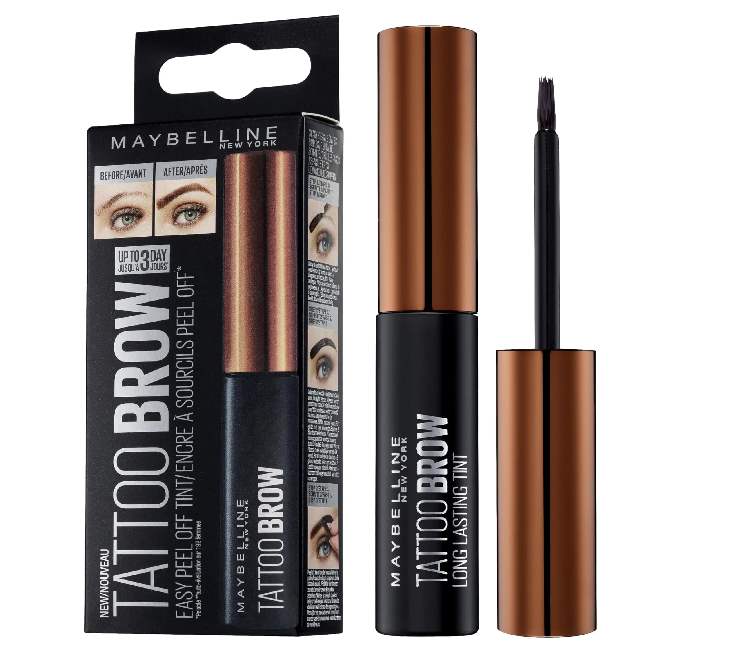 Maybelline New York Brow Tattoo Longlasting Tint Light Brown 4.9ml (0.17 Fl Oz) | Semi-Permanent Eyebrow Color — Light Brown