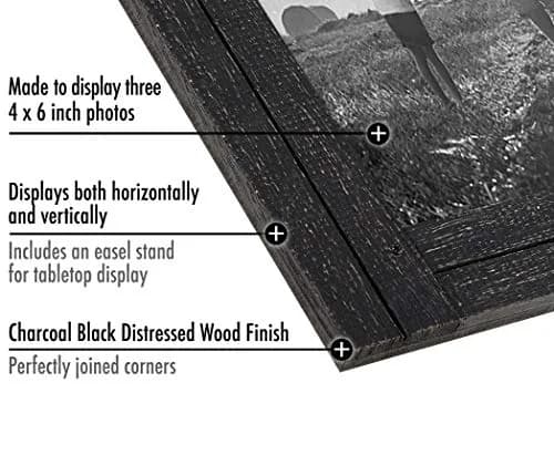 Americanflat 4x6 Collage Picture Frame - Distressed Wood - Black | Rustic Charm for Photos thumbnail 3