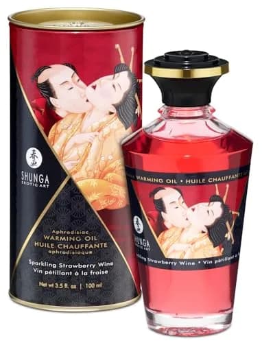 Shunga Warming Massage Oil, Strawberry, 3.5 Fl Oz | Edible, warming, strawberry scent thumbnail 1