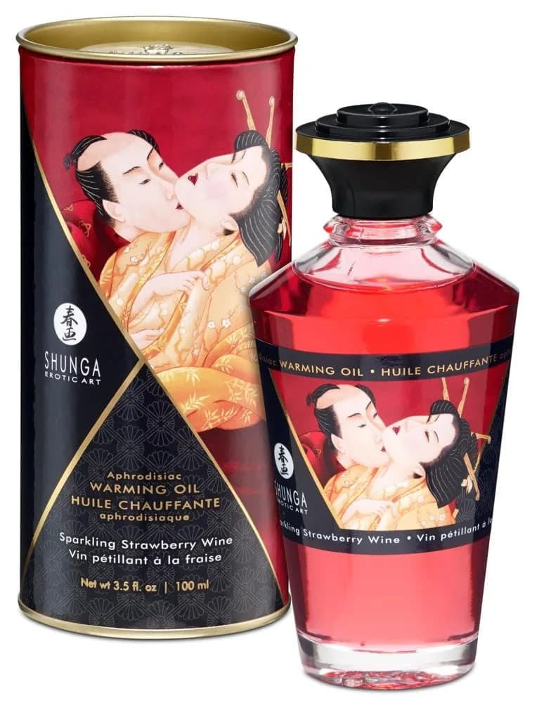 Shunga Warming Massage Oil, Strawberry, 3.5 Fl Oz | Edible, warming, strawberry scent — Strawberry