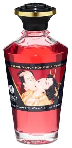 Shunga Warming Massage Oil, Strawberry, 3.5 Fl Oz | Edible, warming, strawberry scent thumbnail 2