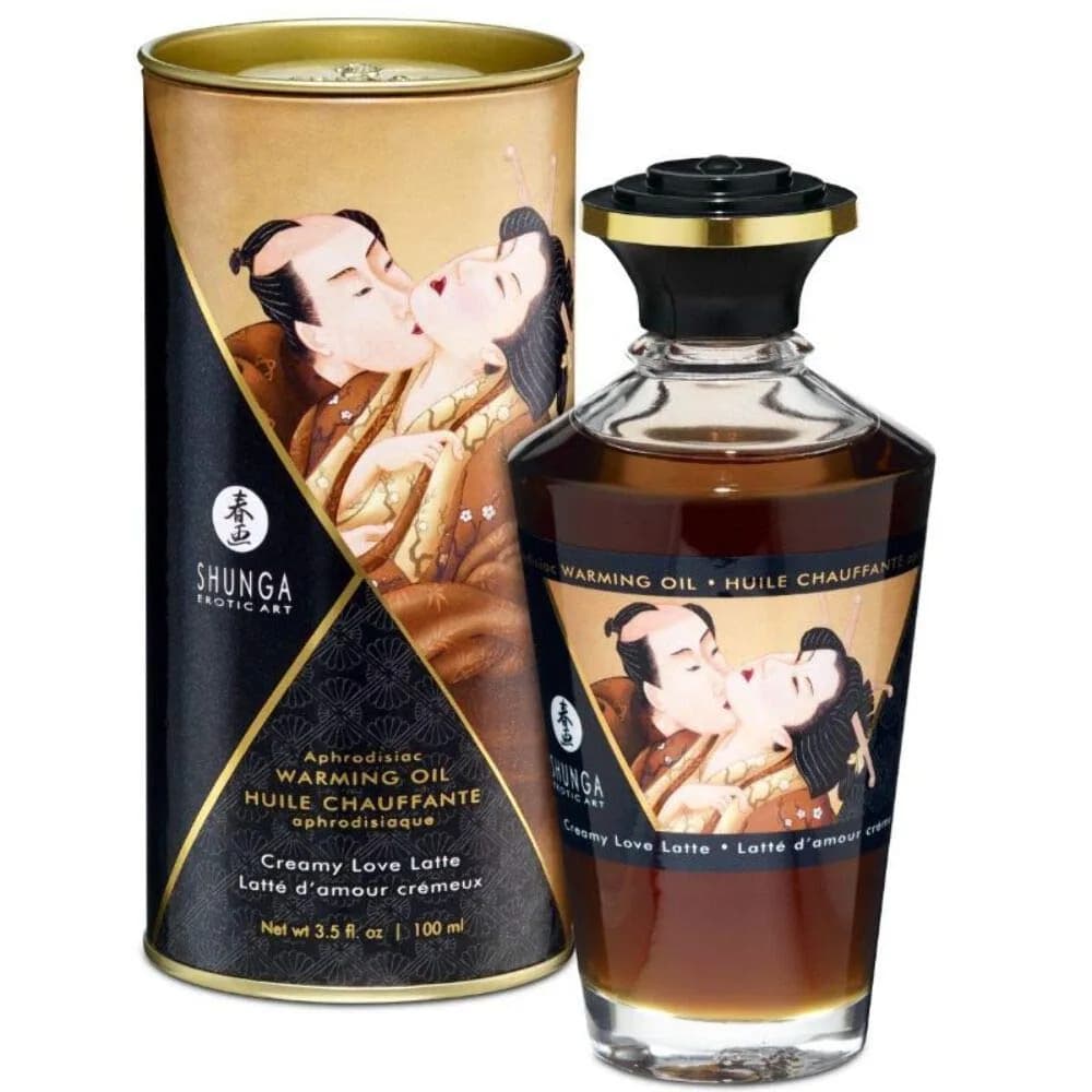 Shunga Warming Massage Oil, Latte, 3.5 Fl Oz | Edible, Breath-Activated Warming Oil for Erogenous Zones - main product image
