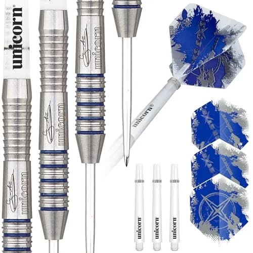 Unicorn Silver Star Gary Anderson Darts 23 g | Natural Tungsten, Textured Grip, Silver/Blue thumbnail 1