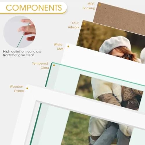 Golden State Art 11x14 White Picture Frame with Mat, Solid Wood & Real Glass, 8x10 thumbnail 4