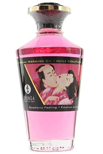 Shunga Warming Massage Oil, Raspberry | Edible, Sensual, 3.5 Fl Oz | Supports Relaxation & Touch thumbnail 1