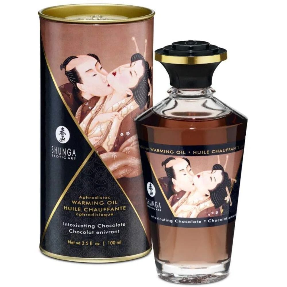 Shunga Warming Massage Oil, Chocolate, 3.5 Fl Oz | Edible, Sensual, Cozy Skin Moments