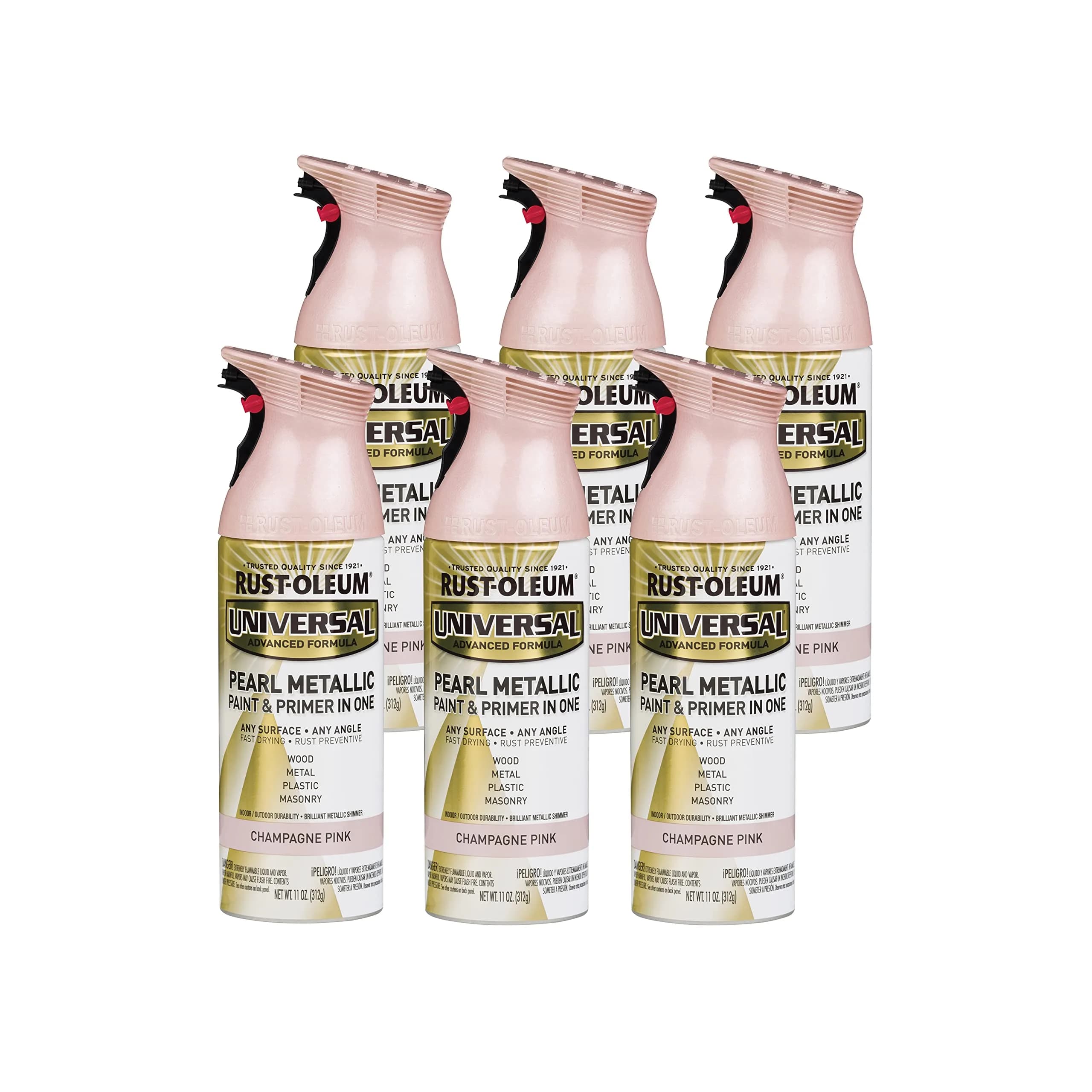 Rust-Oleum Universal All Surface Champagne Pink Metallic Clear Topcoat Spray Paint, 11 oz (Pack of 6) - main product image
