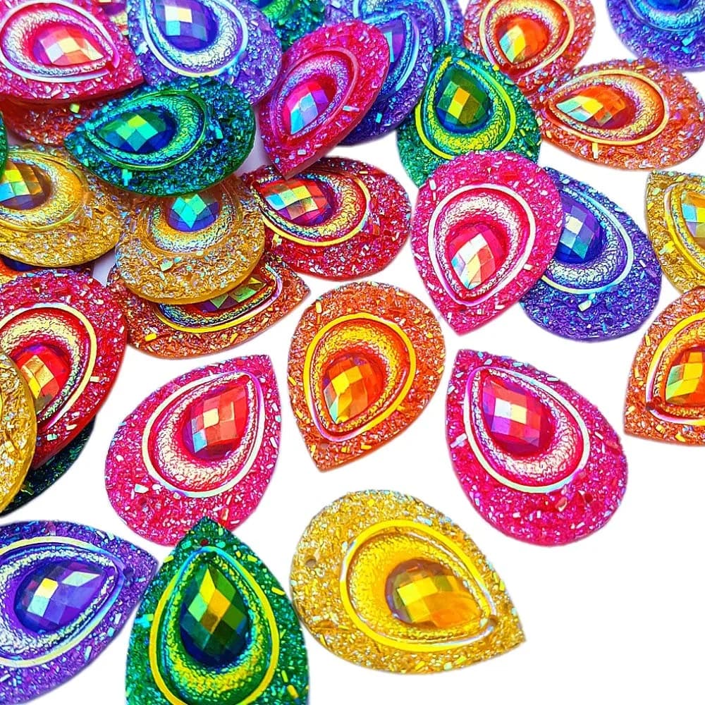 succi shan Sew On Crafts Rhinestones 18x25mm | AB Drop Beads for Costume & Wedding — Mixed Color
