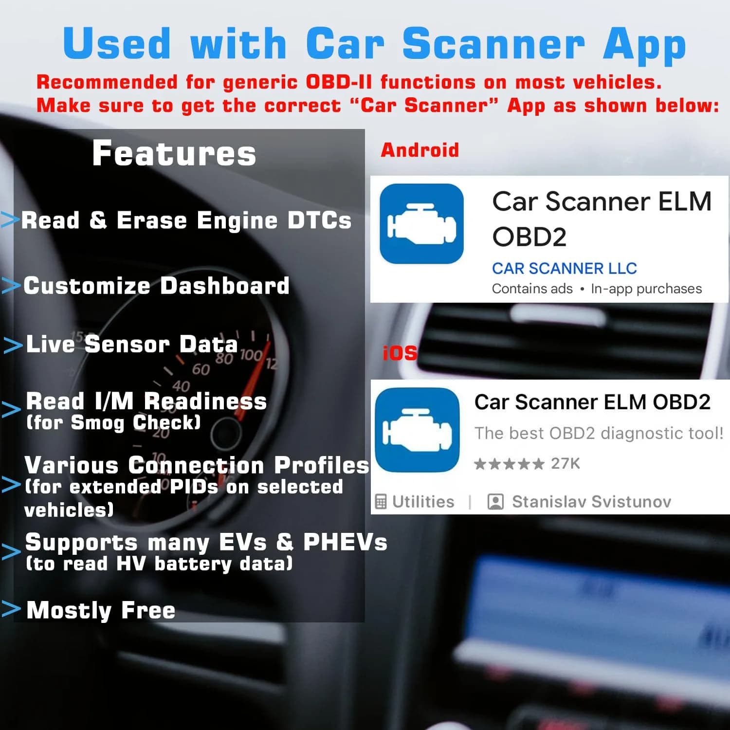 Veepeak OBDCheck BLE Bluetooth OBD II Scanner for iOS & Android | Car Wireless Check Engine Light Code Reader Diagnostic Tool - view 2