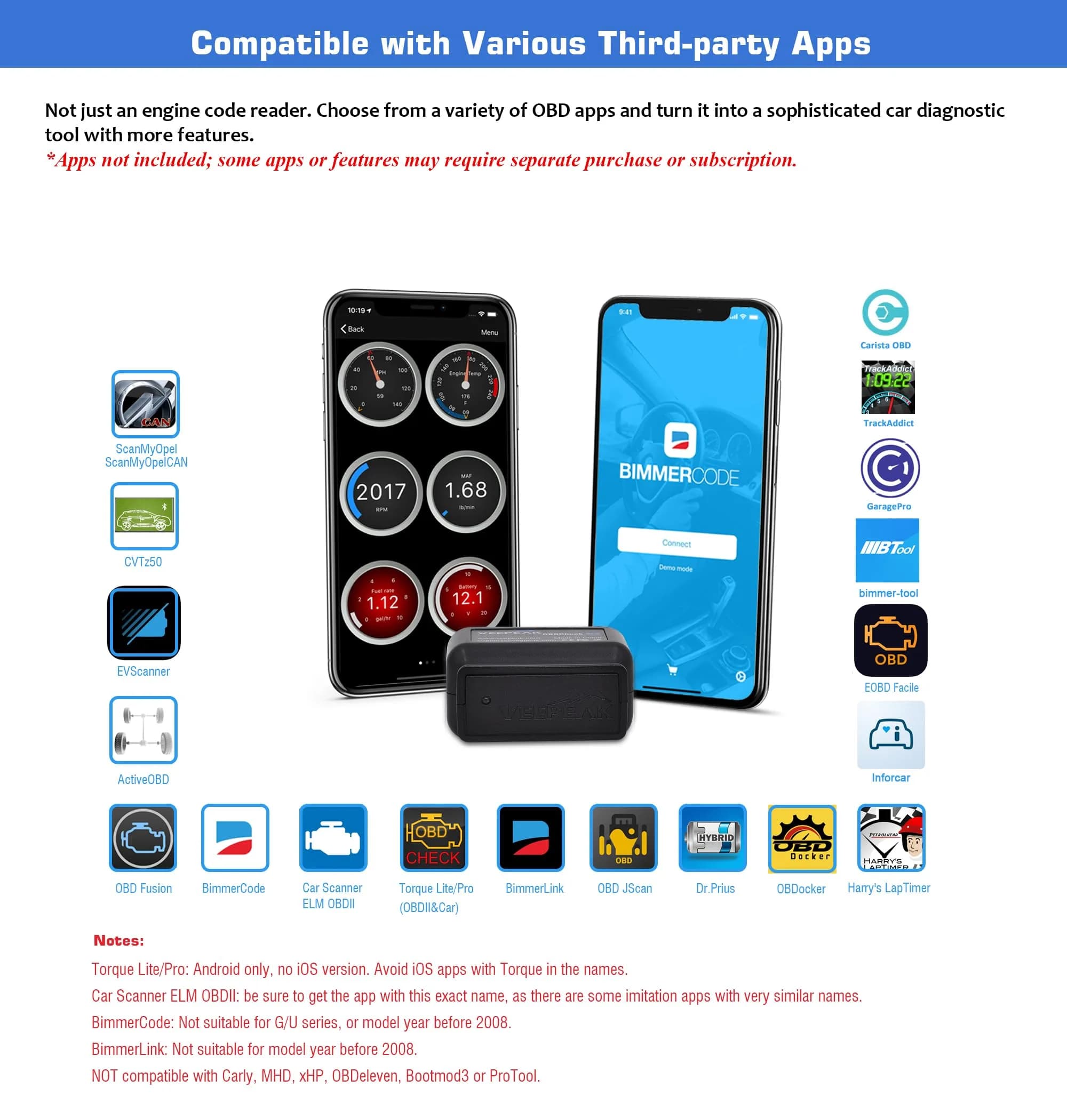 Veepeak OBDCheck BLE Bluetooth OBD II Scanner for iOS & Android | Car Wireless Check Engine Light Code Reader Diagnostic Tool - view 3
