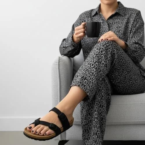 CUSHIONAIRE Luna Cork Footbed Sandals for Women with Crossover Straps, Black 7.5 | Supportive, Breathable & Stylish thumbnail 2