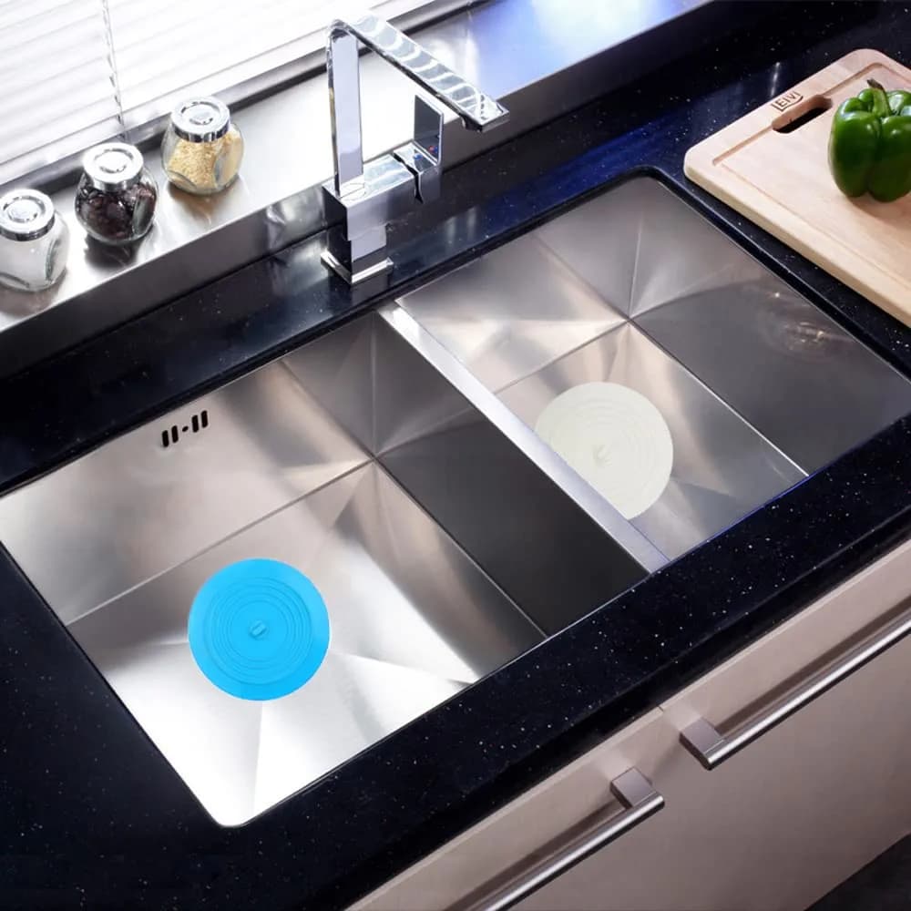 V-TOP 6" White & Blue Transparent Silicone Tub Stopper 2 Pack | Universal Fit for Kitchen, Bath, Laundry - view 2