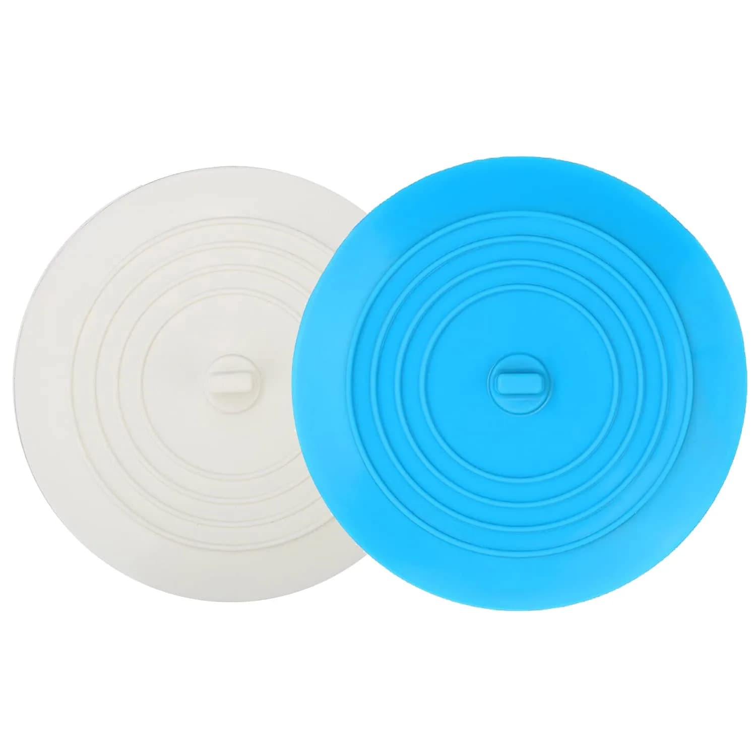 V-TOP Tub Stopper 2 Pack, 6 inch Blue Transparent Silicone Drain Plug | Universal Fit for Kitchen, Bath, Laundry — 6" White&blue