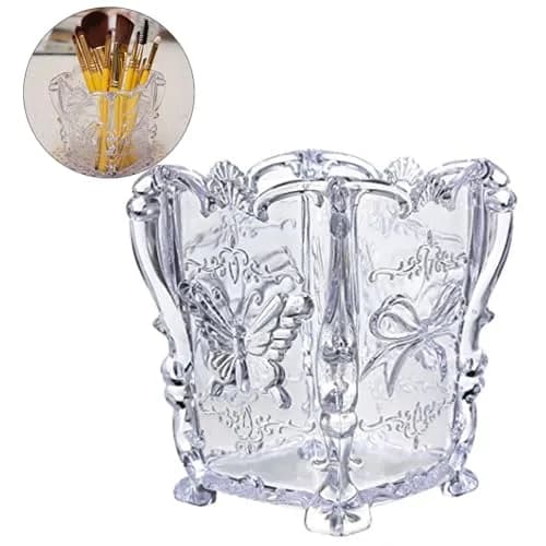 FRCOLOR Acrylic Makeup Brush Holder with Butterfly Carving | 11cm x 9cm x 9cm (4.3" x 3.6" x 3.6") thumbnail 7