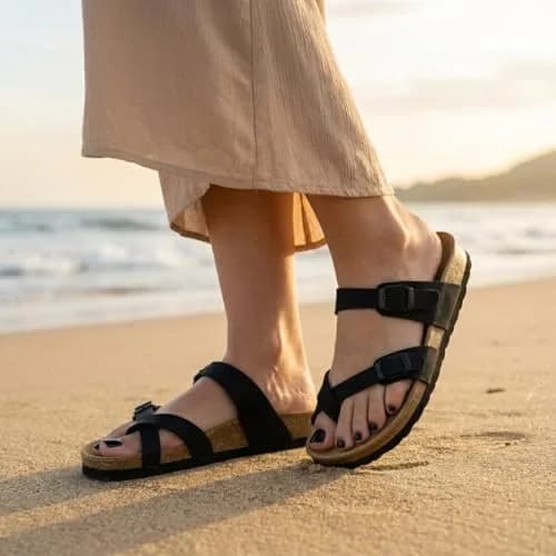CUSHIONAIRE Luna Cork Footbed Sandals for Women with Crossover Straps | Supportive & Stylish for Indian Summers thumbnail 7