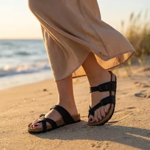 CUSHIONAIRE Luna Cork Footbed Sandals for Women with Crossover Straps | Supportive & Stylish for Indian Summers thumbnail 3