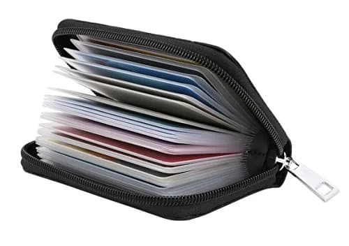 Easyoulife Genuine Leather Credit Card Holder Zipper Wallet 26 Card Slots | RFID Protected & Compact thumbnail 1