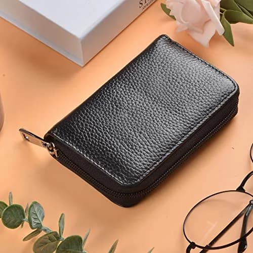 Easyoulife Genuine Leather Credit Card Holder Zipper Wallet 26 Card Slots | RFID Protected & Compact thumbnail 2