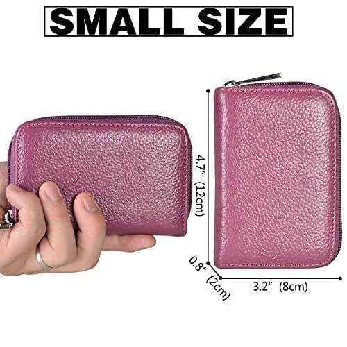 Easyoulife Genuine Leather Credit Card Holder Zipper Wallet With 26 Card Slots (Purple) | RFID Blocking thumbnail 4