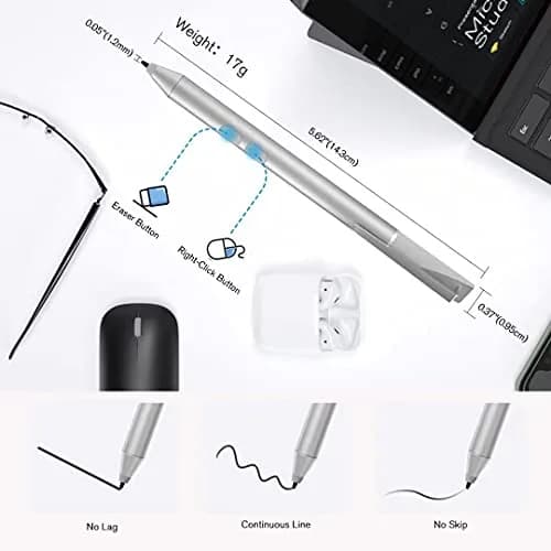tesha Surface Pen with Eraser & Right-Click, 1024 Pressure, 4.9-inch (12.4 cm) Length | Compatible with Microsoft MPP Devices thumbnail 4