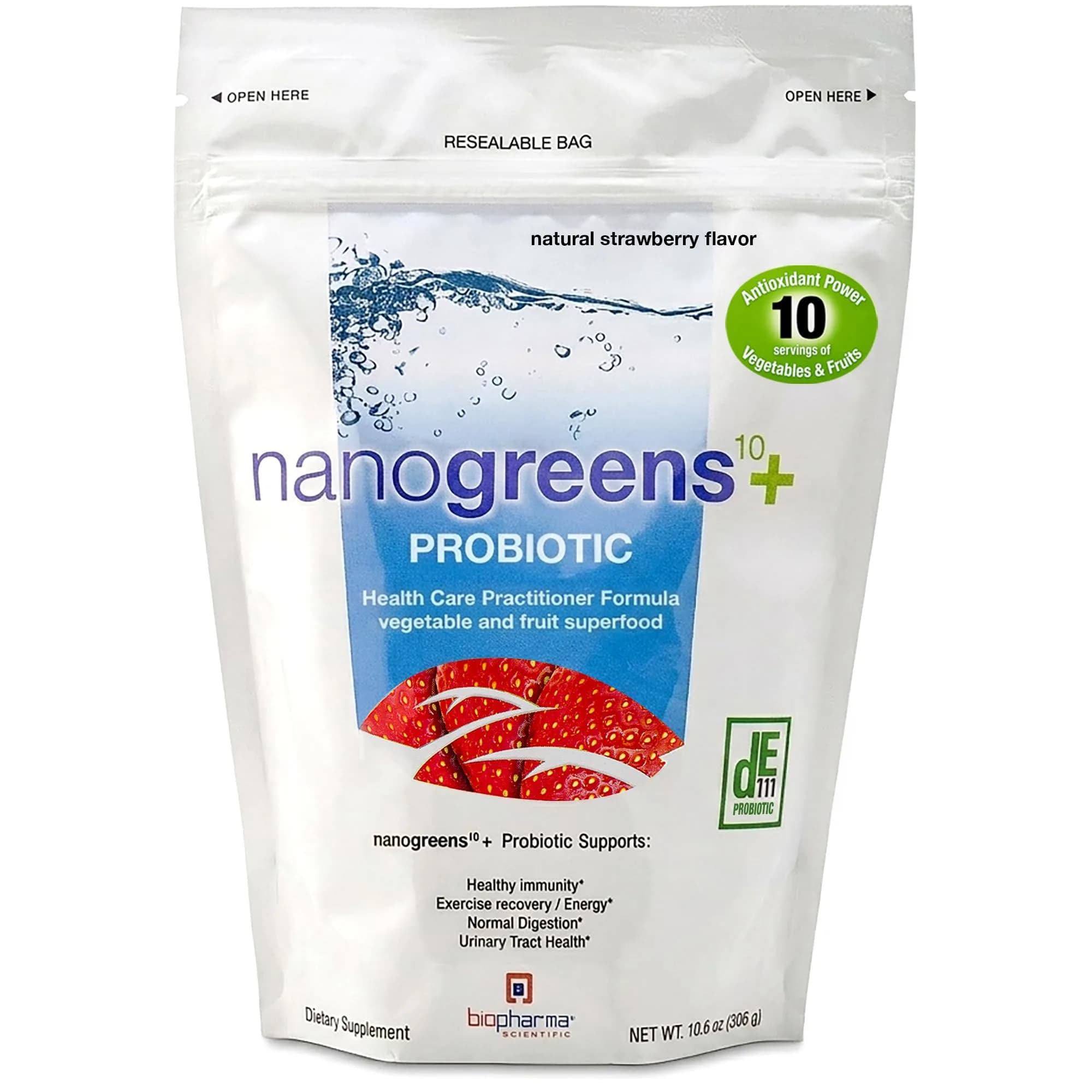 Biopharma Scientific NanoGreens + Probiotic Greens Powder (Strawberry) | Plant-Based Superfood with 5 Billion CFU & 30 Servings — Strawberry