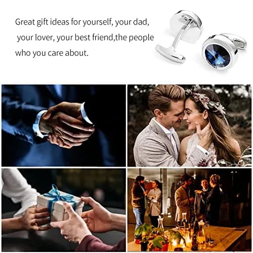MERIT OCEAN Navy Blue Crystal Circular Cuff Links | Elegant Silver Finish for Men thumbnail 5