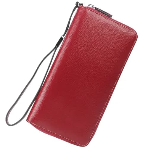 Lavemi Women's RFID Blocking Leather Large Capacity Zip Wallet & Phone Holder Deep Red | Travel & Privacy thumbnail 1