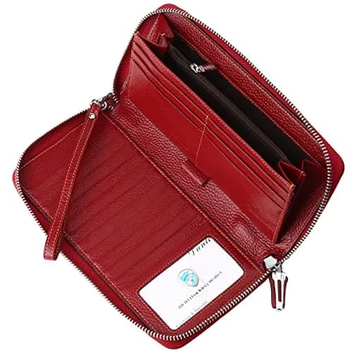 Lavemi Women's RFID Blocking Leather Large Capacity Zip Wallet & Phone Holder Deep Red | Travel & Privacy thumbnail 4