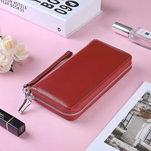 Lavemi Women's RFID Blocking Leather Large Capacity Zip Wallet & Phone Holder Deep Red | Travel & Privacy thumbnail 6