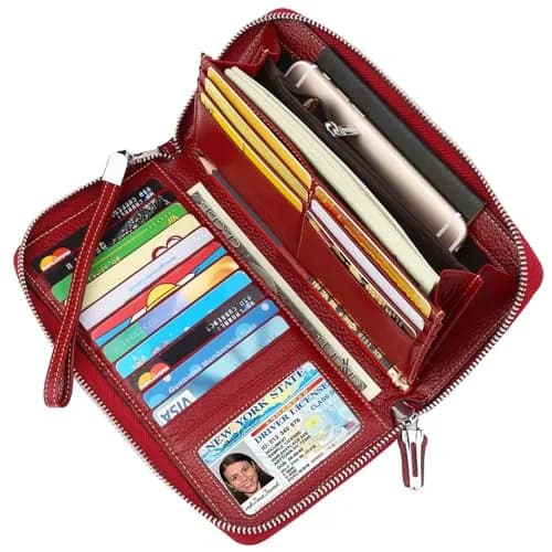 Lavemi Women's RFID Blocking Leather Large Capacity Zip Wallet & Phone Holder Deep Red | Travel & Privacy thumbnail 2