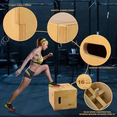 Yes4All 3-in-1 Wooden Plyo Box 16x20x24 inches | 450 lbs Capacity for Home Gym Workouts thumbnail 3