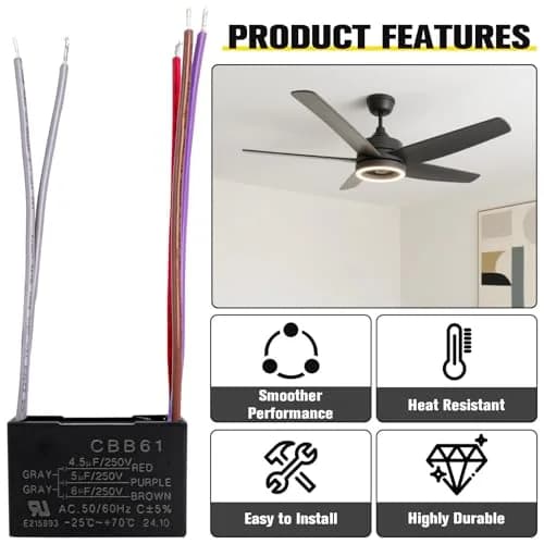 Podoy CBB61 Ceiling Fan Capacitor 4.5uf+5uf+6uf 5 Wire 250VAC 50/60Hz (2-Pack) thumbnail 5