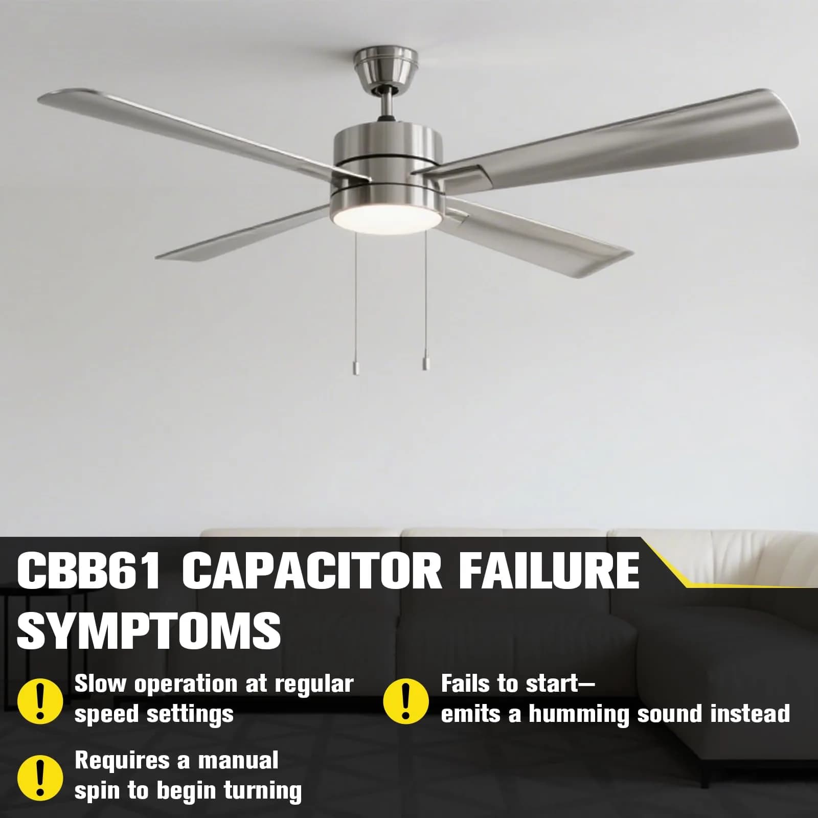 Podoy CBB61 Ceiling Fan Capacitor 4.5uf+5uf+6uf 5 Wire 250VAC 50/60Hz (2-Pack) - view 6