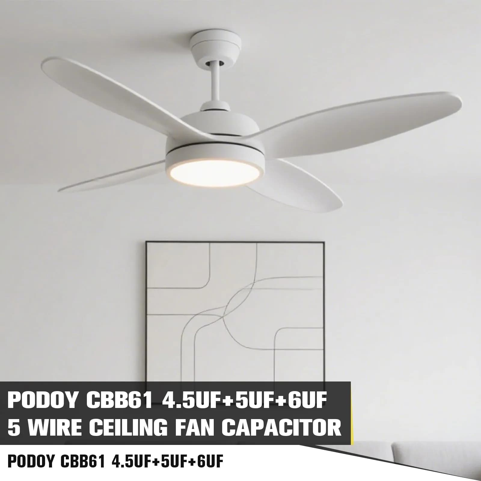 Podoy CBB61 Ceiling Fan Capacitor 4.5uf+5uf+6uf 5 Wire 250VAC 50/60Hz (2-Pack) - view 7