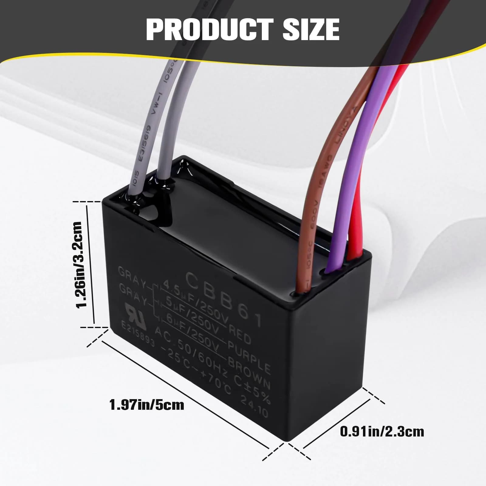 Podoy CBB61 Ceiling Fan Capacitor 4.5uf+5uf+6uf 5 Wire 250VAC 50/60Hz (2-Pack) - view 3
