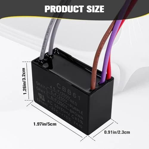 Podoy CBB61 Ceiling Fan Capacitor 4.5uf+5uf+6uf 5 Wire 250VAC 50/60Hz (2-Pack) thumbnail 3