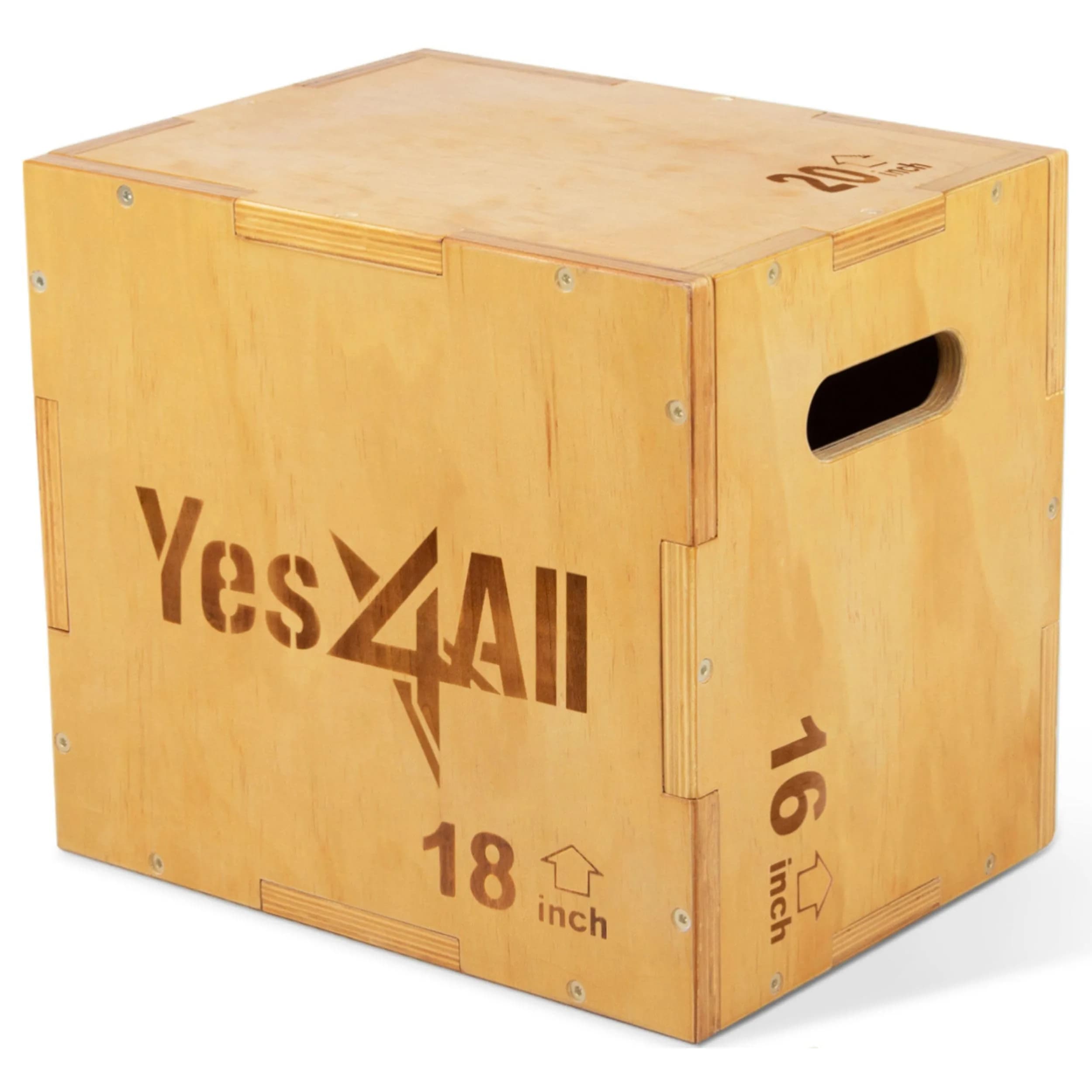 Yes4All 3-in-1 Wooden Plyo Box 450 lbs Capacity | 12, 14, 16 Inch Heights | Smooth Edges & Built-in Handles