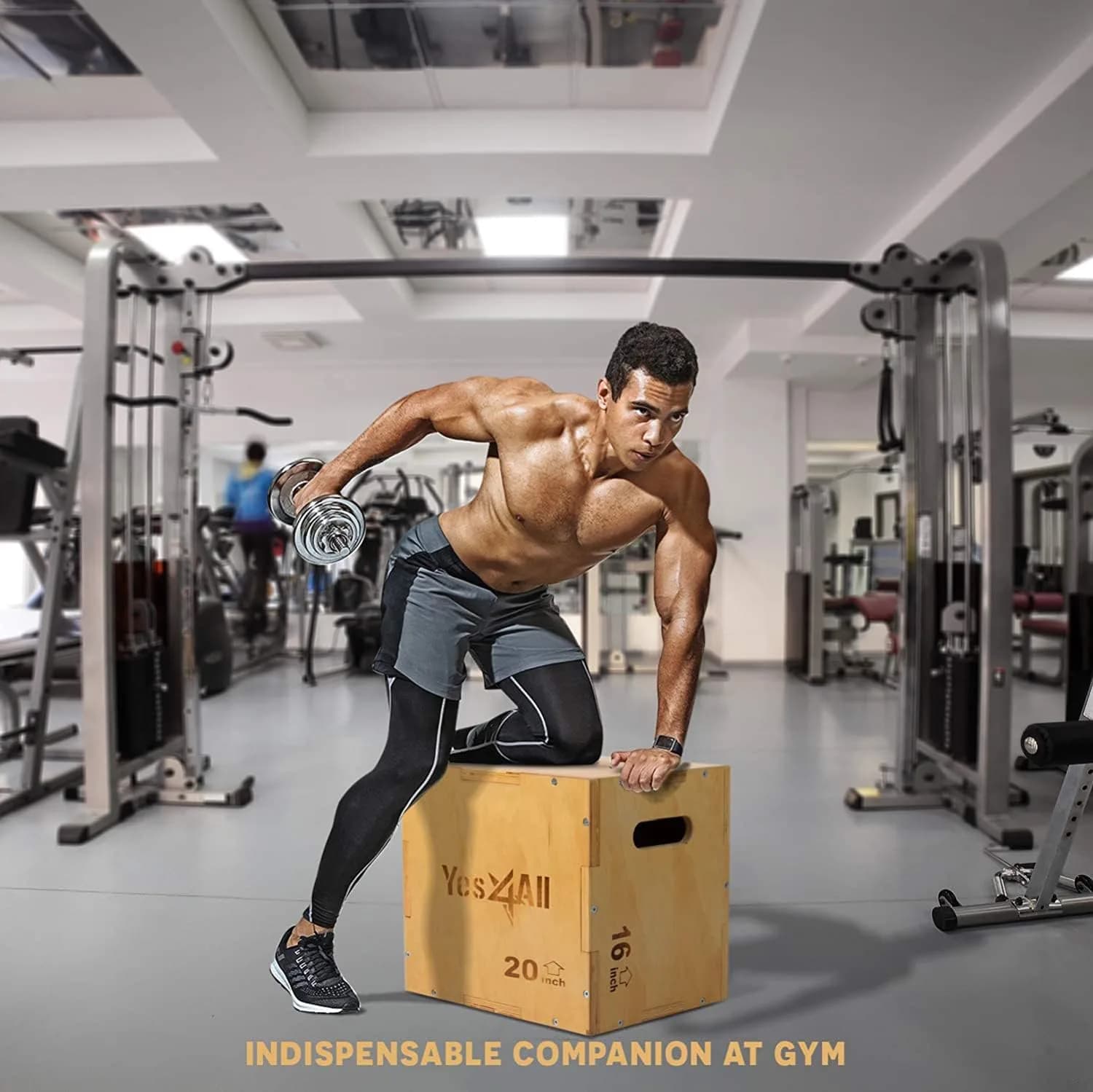 Yes4All 3-in-1 Wooden Plyo Box 450 lbs Capacity | 12, 14, 16 Inch Heights | Smooth Edges & Built-in Handles - view 2