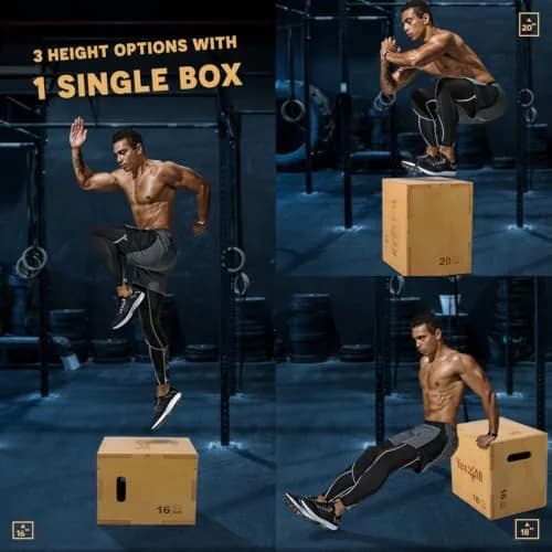 Yes4All 3-in-1 Wooden Plyo Box 450 lbs Capacity | 12, 14, 16 Inch Heights | Smooth Edges & Built-in Handles thumbnail 3