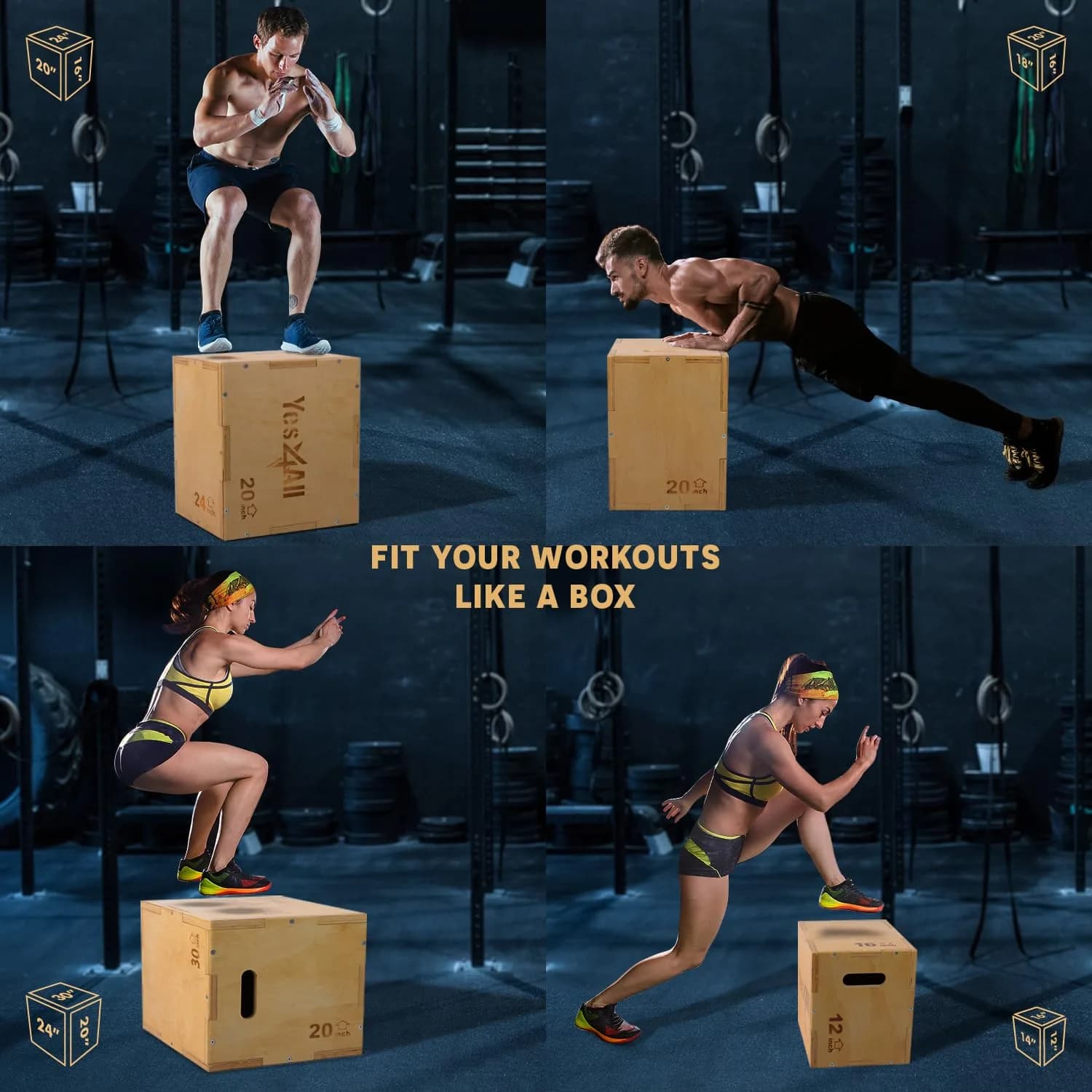 Yes4All 3-in-1 Wooden Plyo Box 16"x14"x12" | 450 lbs Capacity for Home Gym Strength Training - view 5