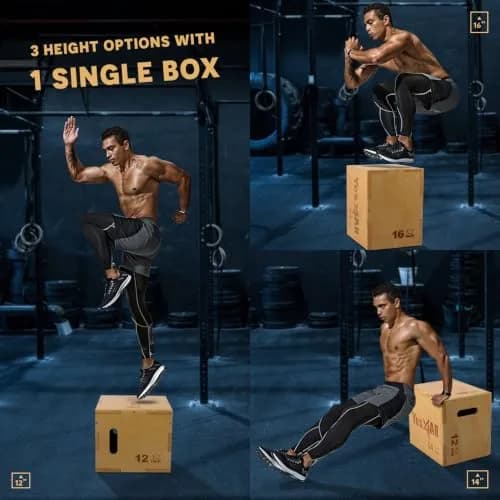 Yes4All 3-in-1 Wooden Plyo Box 16"x14"x12" | 450 lbs Capacity for Home Gym Strength Training thumbnail 2