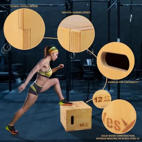 Yes4All 3-in-1 Wooden Plyo Box 16"x14"x12" | 450 lbs Capacity for Home Gym Strength Training thumbnail 3