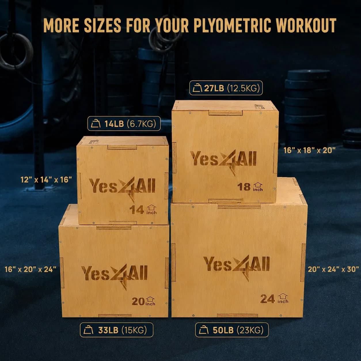 Yes4All 3-in-1 Wooden Plyo Box 16"x14"x12" | 450 lbs Capacity for Home Gym Strength Training - view 4