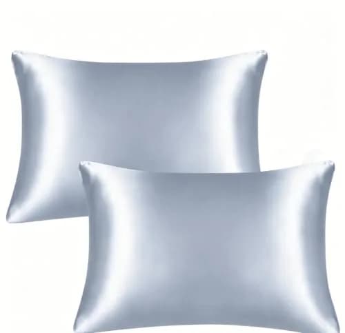 JUWENIN Luxury Satin Pillowcase with Zipper (Silky Satin Pillow Case for Hair) Set of 2 (Queen, Silver) | Zipper Closure & Hair-Friendly thumbnail 1